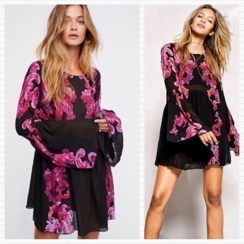 Free People Black Pink Babydoll mini dress